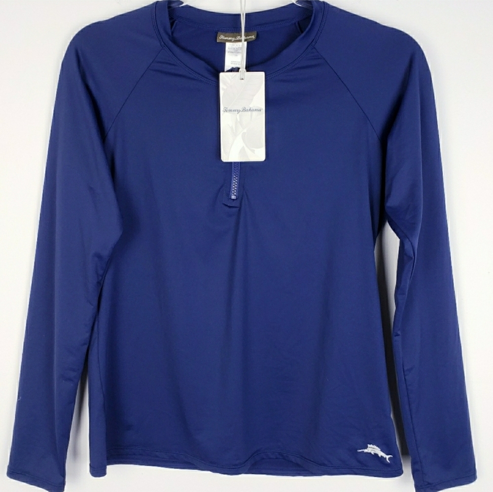 Tommy Bahama Navy Blue Swim Rash Guard UPF 50 Top
